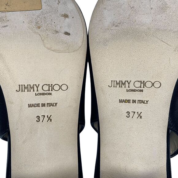 Jimmy Choo Hya 45 Pearl Stud Slingback Pump Black Leather Block Heel Size 37 - Picture 10 of 11